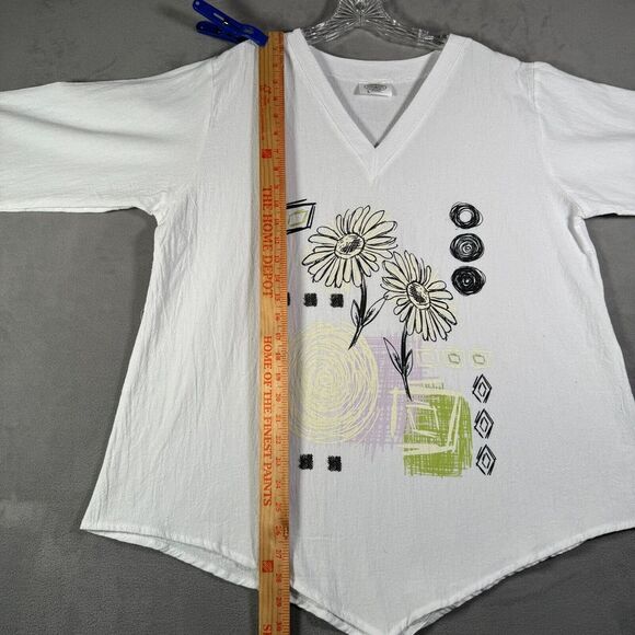 Cottonways Women Top L White Gauze Floral Geo Print Asymmetric Hem Boho NEW - Picture 5 of 9